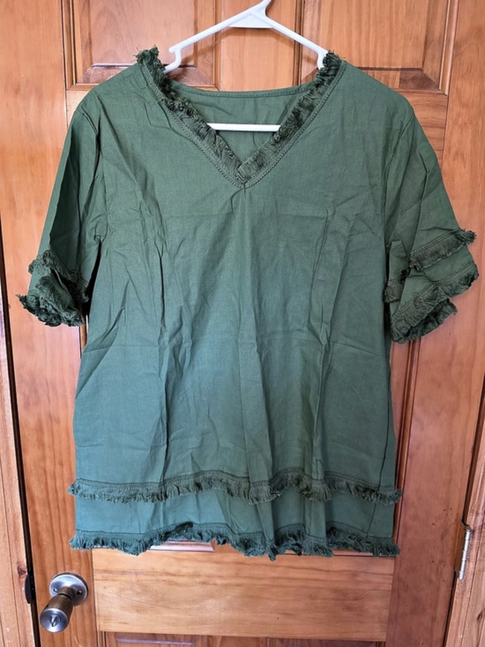 Fringe Trim Green Tunic Size Medium Like New
